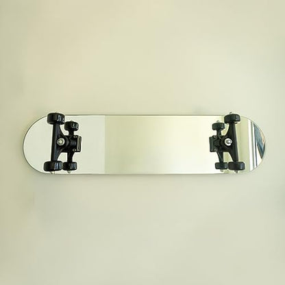 Skateboard Mirror - Stainless Steel with Real Trucks & Wheels, Silver