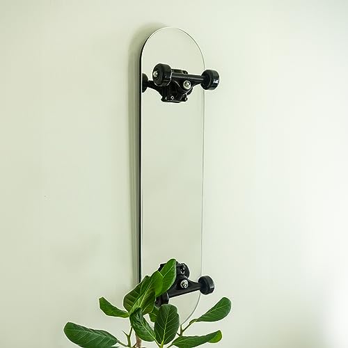 Skateboard Mirror - Stainless Steel with Real Trucks & Wheels, Silver