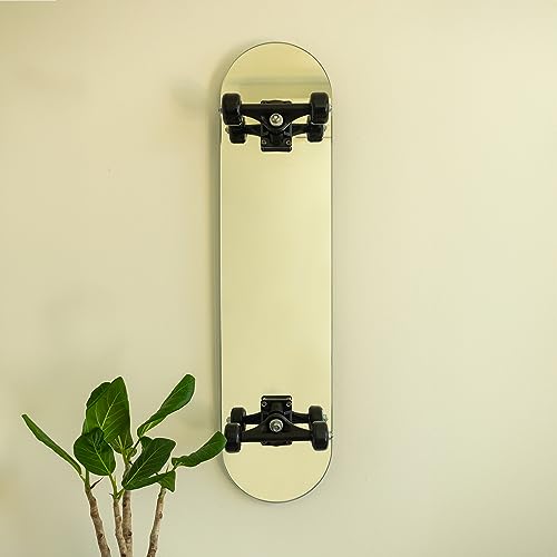 Skateboard Mirror - Stainless Steel with Real Trucks & Wheels, Silver